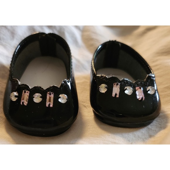 American Girl Doll Merry Magenta Black Patent Leather Flats Shoes Rhinestone - Picture 5 of 7